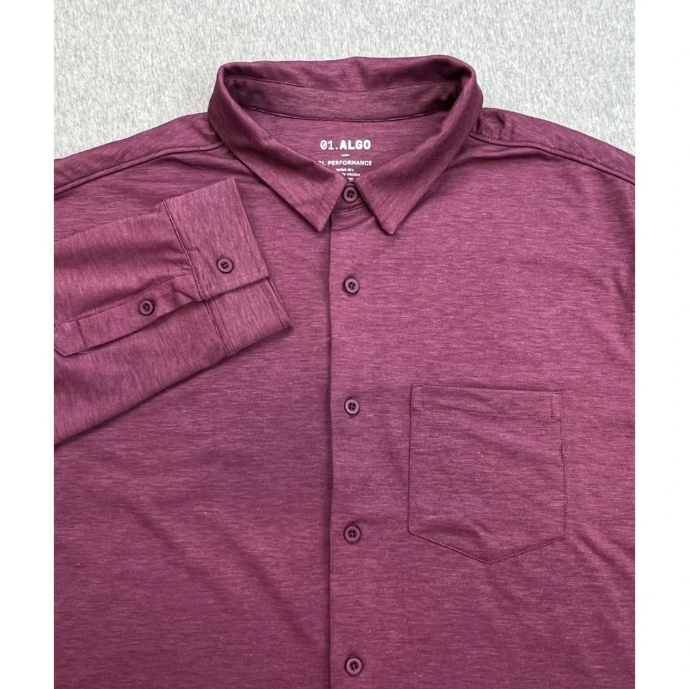 01.Algo Shirt Mens XL Red Performance Stretch Button Up Long Sleeve